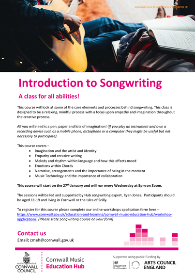 Flyer for introduction to songwriting course